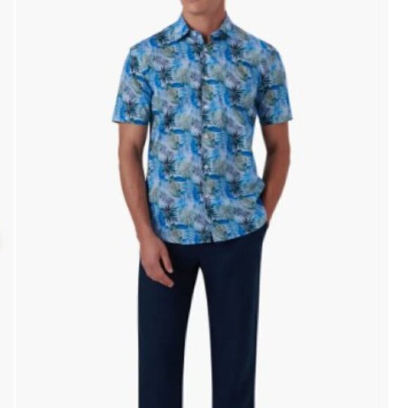 Bugatchi Shaped Fit Print Stretch Cotton Short Sleeve Button-Up Shirt Large NWT - Picture 2 of 9